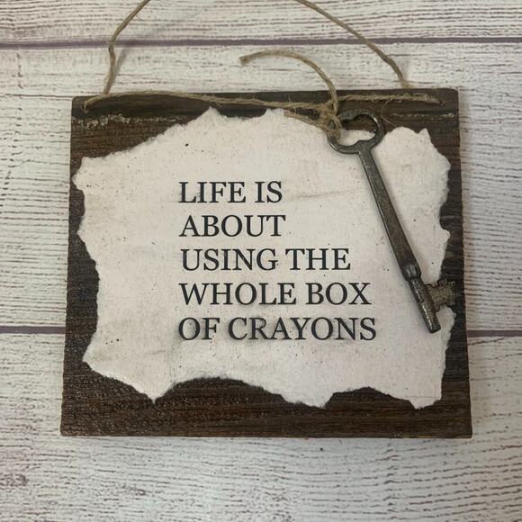 Skeleton Key Wood Board Sign Square with Twine Rustic Wall Hanging Decor 5"H - Picture 1 of 9
